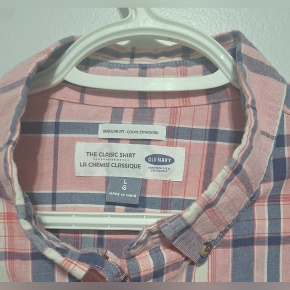Lrg Old Navy Men's Pink and Blue Plaid Shirt - Picture 2 of 2